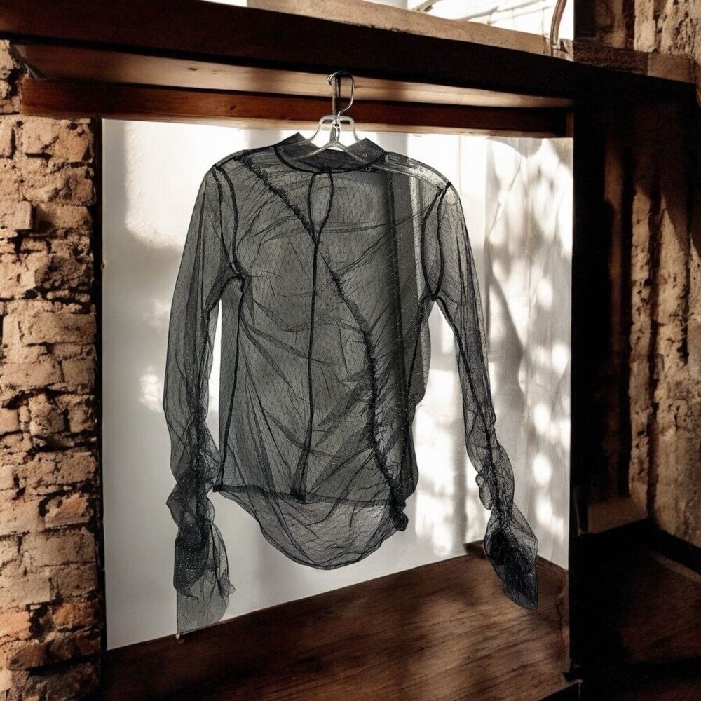 CAPSULLE Black Long Sleeve Mesh Top‎ Girls Night Out Grunge M EUC See Through